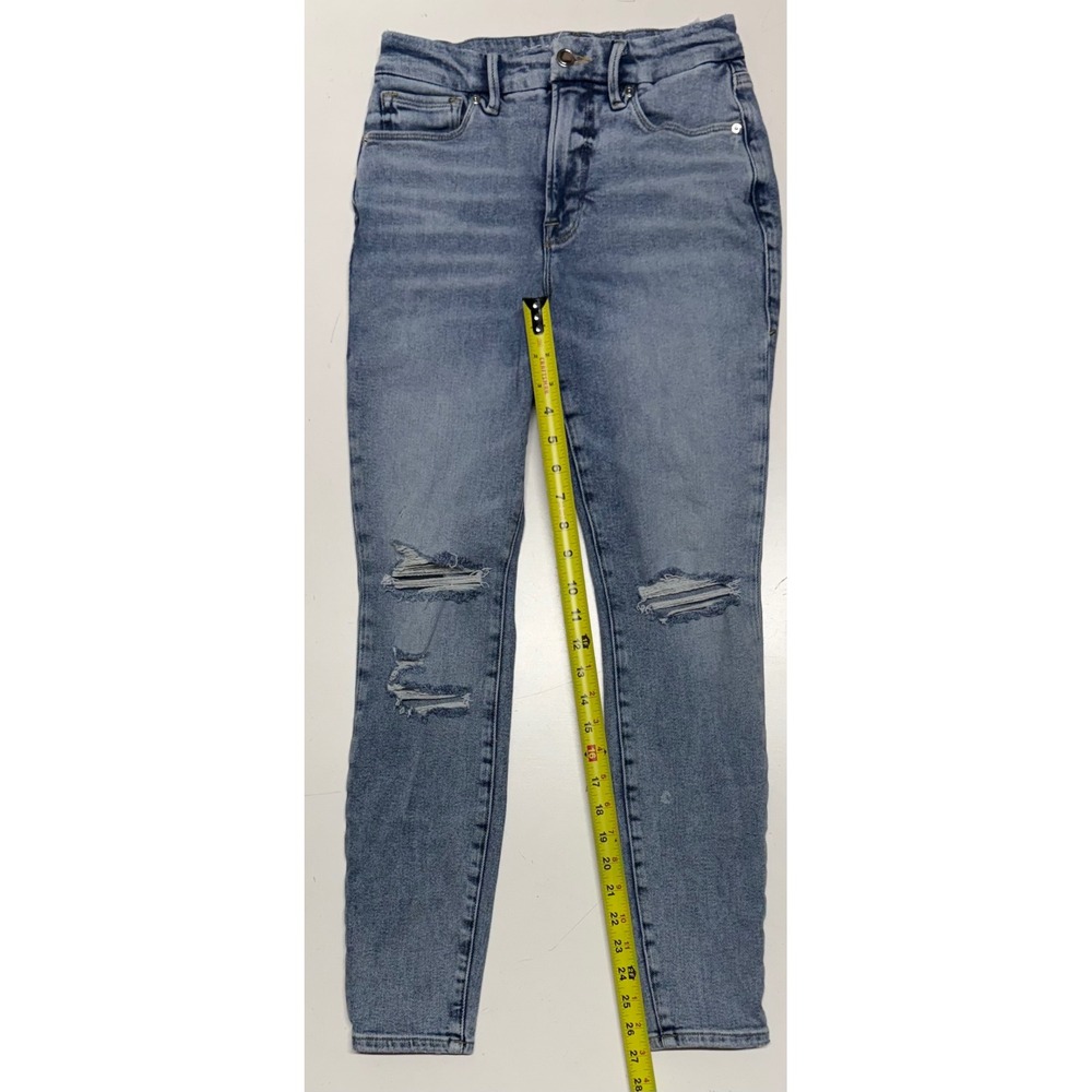Good American Good Legs Skinny Jeans Light Indigo‎ Distressed GL731T Size 4/27